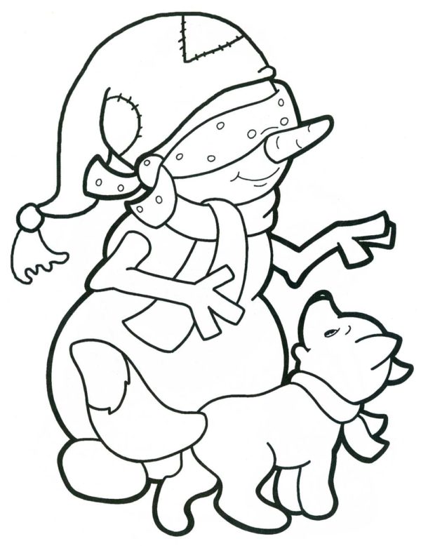 Bałwan i szczeniak są najlepszymi przyjaciółmi kolorowanka do druku